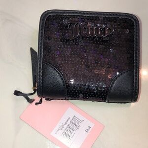Juicy Couture Black Liquorice Blank Canvas Small ZA Bifold Wallet Sequin Accent